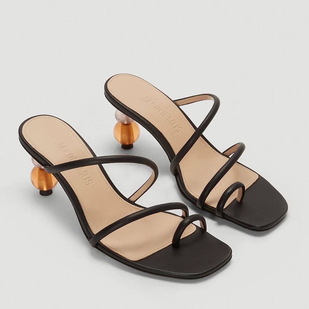 JACQUEMUS • Les Noli Black Statement Heel Strappy Sandals - Picture 7 of 16